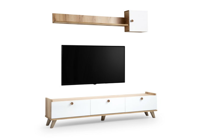Hanah Home E4020 Mueble TV Escandinavo Roble y Blanco 178x34.6x44.8cm Elegancia Funcional